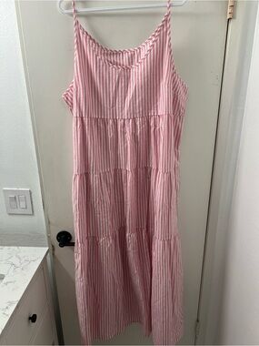 SHEIN Pink and White Striped Tiered Sundress for women
